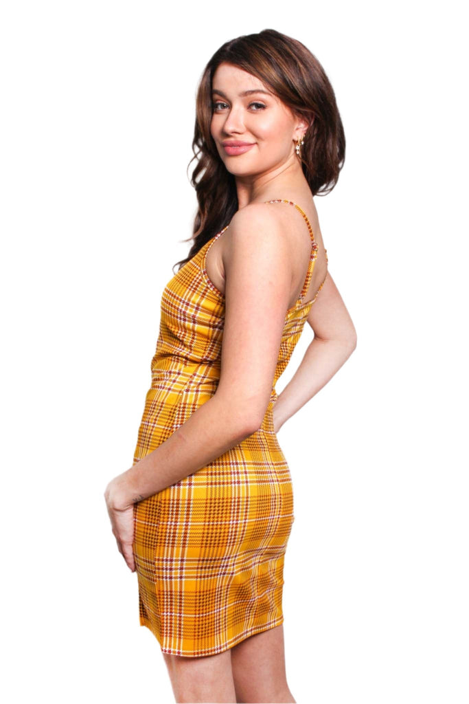 Summer Yellow Plaid Spaghetti Strap Dress β Retro Slim Fit Mini Dress for Women