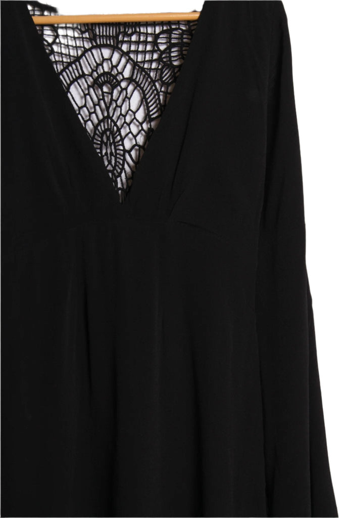 Black Deep V-Neck Long Sleeve Mini Dress – Loose Fit Elegant Dress for Women