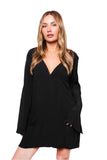 Black Deep V-Neck Long Sleeve Mini Dress – Loose Fit Elegant Dress for Women
