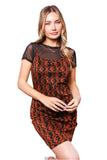 Orange & Black Mesh Panel Bodycon Dress β Summer Slim Fit Short Dress for Women