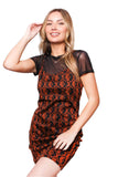 Orange & Black Mesh Panel Bodycon Dress β Summer Slim Fit Short Dress for Women