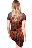 Orange & Black Mesh Panel Bodycon Dress β Summer Slim Fit Short Dress for Women