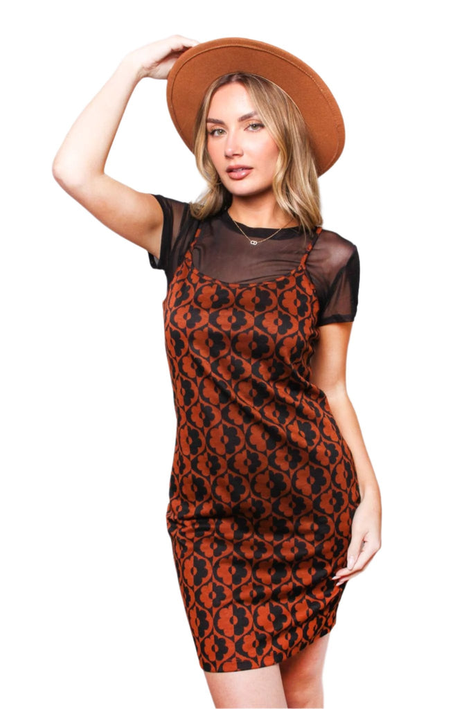 Orange & Black Mesh Panel Bodycon Dress β Summer Slim Fit Short Dress for Women