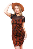 Orange & Black Mesh Panel Bodycon Dress β Summer Slim Fit Short Dress for Women