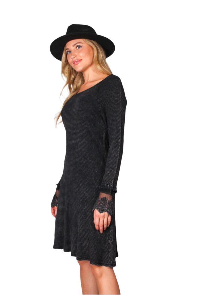 Black Lace Long Sleeve Dress β Elegant Slim Fit A-line Mini Dress for Women