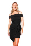 Black Off-Shoulder Bodycon Dress – Elegant Slim Fit Asymmetric Hem Dress for Party & Evening