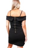 Black Off-Shoulder Bodycon Dress – Elegant Slim Fit Asymmetric Hem Dress for Party & Evening