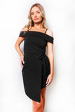 Black Off-Shoulder Bodycon Dress – Elegant Slim Fit Asymmetric Hem Dress for Party & Evening