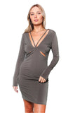 Women's Long Sleeve V Neck Cut Out Bodycon Mini Dress