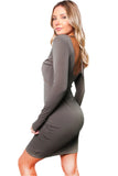 Women's Long Sleeve V Neck Cut Out Bodycon Mini Dress