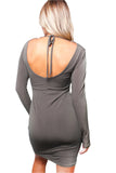 Women's Long Sleeve V Neck Cut Out Bodycon Mini Dress
