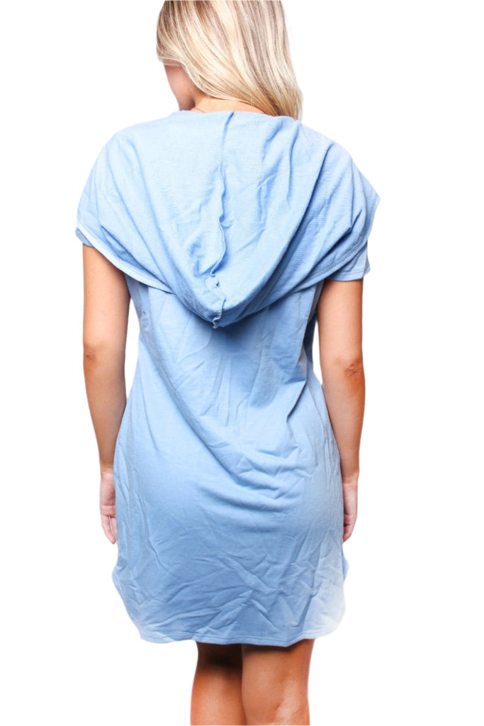 Light Blue Cross V-Neck Short Sleeve Dress – Elegant Slim Fit Casual Mini Dress