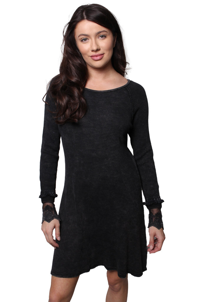 Black Lace Long Sleeve Dress β Elegant Slim Fit A-line Mini Dress for Women