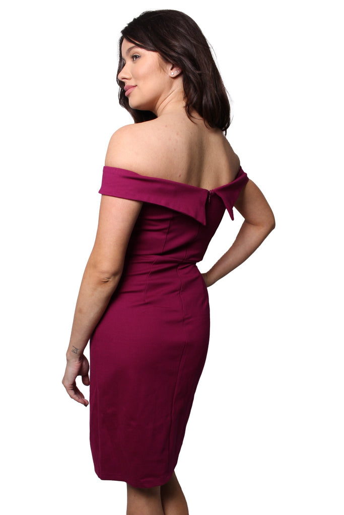 Wine Red Off-Shoulder Bodycon Dress – Elegant Slim Fit Slit Mini Dress for Women