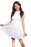 White Sleeveless High Neck Mini Dress – Casual Sweet Pleated Summer Dress for Women