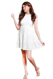 White Sleeveless High Neck Mini Dress – Casual Sweet Pleated Summer Dress for Women