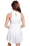 White Sleeveless High Neck Mini Dress – Casual Sweet Pleated Summer Dress for Women