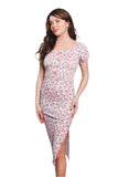 Pink Floral Square Neck Midi Dress – Puff Sleeve High Waist French Style Summer Dress