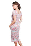 Pink Floral Square Neck Midi Dress – Puff Sleeve High Waist French Style Summer Dress