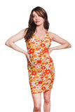 Orange & Yellow Floral Spaghetti Strap Dress – Summer V-Neck Slim Fit Mini Dress for Women