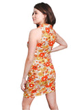 Orange & Yellow Floral Spaghetti Strap Dress – Summer V-Neck Slim Fit Mini Dress for Women