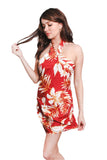 Red Floral Halter Neck Dress – Tropical Print Backless Mini Dress for Summer Vacation