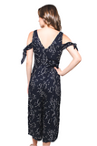 Elegant Cold-Shoulder Floral Midi Dress with Tie Sleeves – Summer V-Neck Casual Dress
