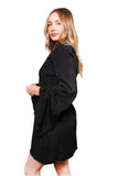 Black Deep V-Neck Long Sleeve Mini Dress – Loose Fit Elegant Dress for Women