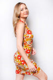 Orange & Yellow Floral Spaghetti Strap Dress – Summer V-Neck Slim Fit Mini Dress for Women