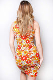 Orange & Yellow Floral Spaghetti Strap Dress – Summer V-Neck Slim Fit Mini Dress for Women