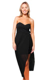 Black Strapless Asymmetrical Hem Dress – Minimalist Elegance, Bold Feminine Charm