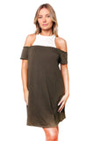 Off-Shoulder Color Block Casual Dress – Lightweight Cotton-Linen Blend, Soft, Airy & Effortlessly Chic