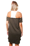 Off-Shoulder Color Block Casual Dress – Lightweight Cotton-Linen Blend, Soft, Airy & Effortlessly Chic
