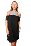 Black and Gray Cold Shoulder Casual Dress – Effortless Comfort with Modern Chic
