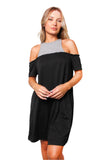 Black and Gray Cold Shoulder Casual Dress – Effortless Comfort with Modern Chic