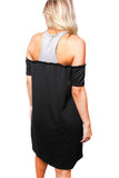Black and Gray Cold Shoulder Casual Dress – Effortless Comfort with Modern Chic