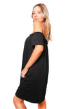 Black and Gray Cold Shoulder Casual Dress – Effortless Comfort with Modern Chic