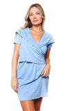 Light Blue Cross V-Neck Short Sleeve Dress – Elegant Slim Fit Casual Mini Dress