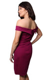 Wine Red Off-Shoulder Bodycon Dress – Elegant Slim Fit Slit Mini Dress for Women