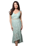 Light Green Lace V-Neck Midi Dress – Elegant Slim Fit Mermaid Hem Dress for Women
