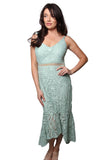 Light Green Lace V-Neck Midi Dress – Elegant Slim Fit Mermaid Hem Dress for Women