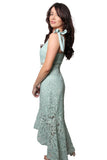 Light Green Lace V-Neck Midi Dress – Elegant Slim Fit Mermaid Hem Dress for Women
