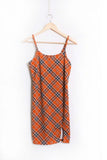 Orange Plaid Spaghetti Strap Dress – Summer Retro Bodycon Mini Dress for Women
