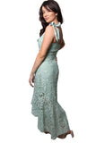 Light Green Lace V-Neck Midi Dress – Elegant Slim Fit Mermaid Hem Dress for Women