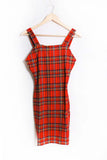 Bright Red Plaid Spaghetti Strap Dress – Summer Retro Slim Fit Mini Dress for Women