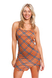 Orange Plaid Spaghetti Strap Dress – Summer Retro Bodycon Mini Dress for Women