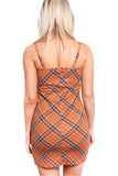 Orange Plaid Spaghetti Strap Dress – Summer Retro Bodycon Mini Dress for Women