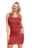 Bright Red Plaid Spaghetti Strap Dress – Summer Retro Slim Fit Mini Dress for Women